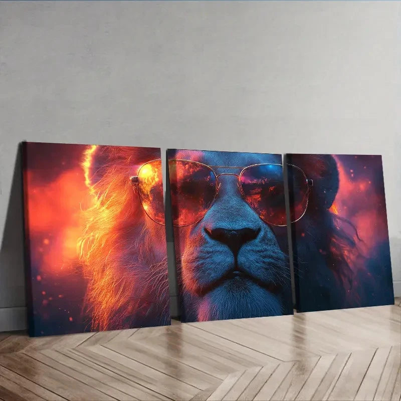 3pcs A long-haired lion Wall Art Set Canvas Framed 50x70cm - High Quality Print 100% Australian Made Wall Canvas Ready to Hang - Bella Home Decor