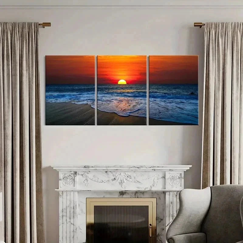 3pcs Seaside Sunset Beach Scene Nature Wall Art Set Canvas Framed 60x90cm - High Quality Print 100% Australian Made Wall Canvas Ready to Hang