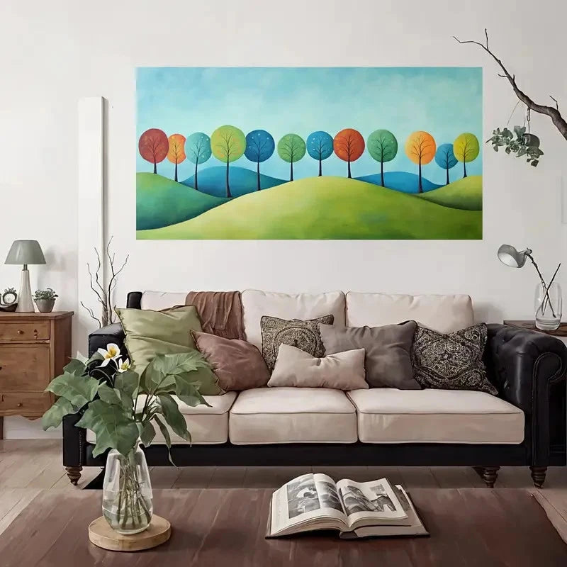 Trees On Rolling Hills Wall Art Canvas Office Home Room Framed 120x60cm