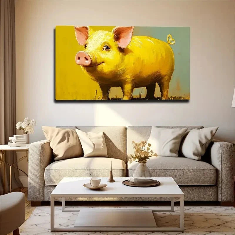 Piglet Ears Pink Tail Curled Wall Art Canvas Office Home Room Framed 120x60cm