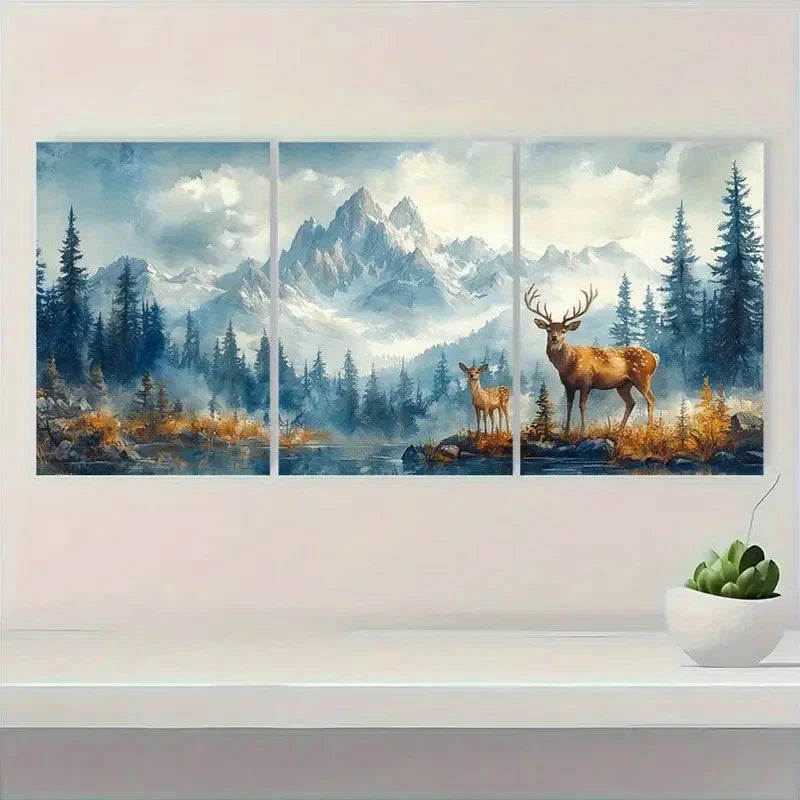 3pcs Evergreen Forest & Mountain Valley Z Wall Art Set Canvas Framed 50x70cm - High Quality Print 100% Australian Made Wall Canvas Ready to Hang