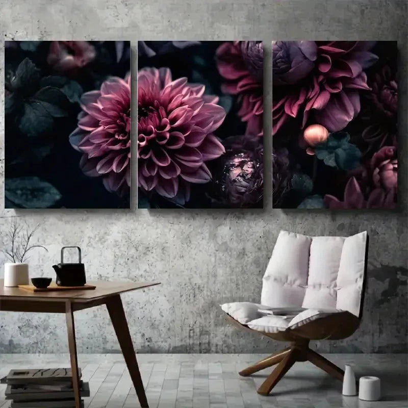 3pcs Abstract Deep Purple Floral Wall Art Set Canvas Framed 40x60cm - High Quality Print 100% Australian Made Wall Canvas Ready to Hang - Bella Home Decor