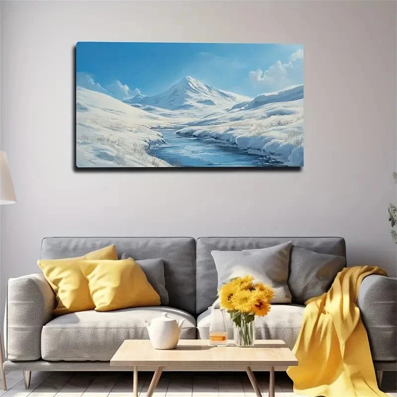Frozen River with Snow-Covered Wall Art Canvas Office Home Room Framed 120x60cm