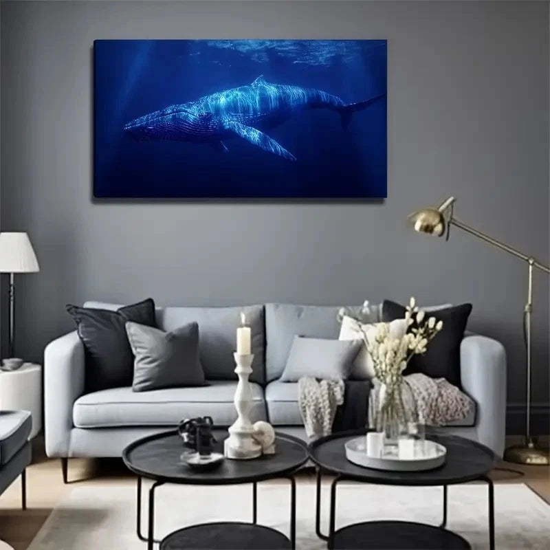 Blue Whale Decoration Wall Art Canvas Office Home Room Framed 120x60cm