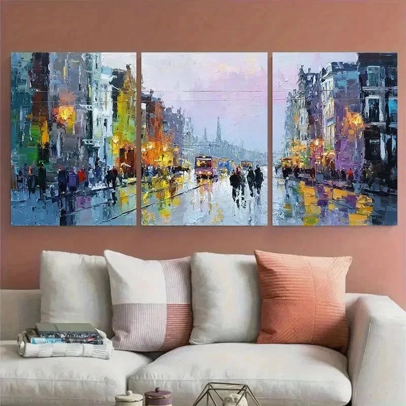 3pcs Impressionism City Landscape Décor Perfect Wall Art Canvas Framed 60x90cm