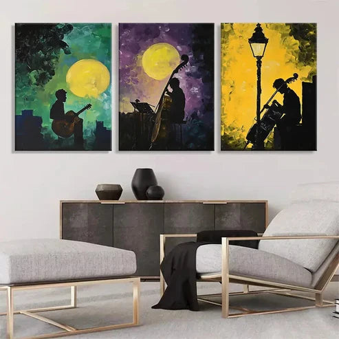 3pcs Abstract Jazz Musician Silhouette Wall Art Canvas Unframed - High Quality Print 100% Australian Made Wall Canvas - Bella Home Decor