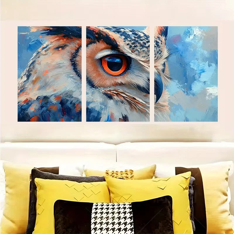 3pcs Vibrant Eurasian Eagle Owl Wall Art Set Canvas Framed 60x90cm - High Quality Print 100% Australian Made Wall Canvas Ready to Hang - Bella Home Decor