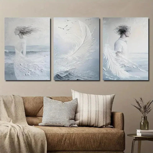 3pcs Abstract Feather Decor Wall Art Set Canvas Unframed - High Quality Print 100% Australian Made Wall Canvas - Bella Home Decor