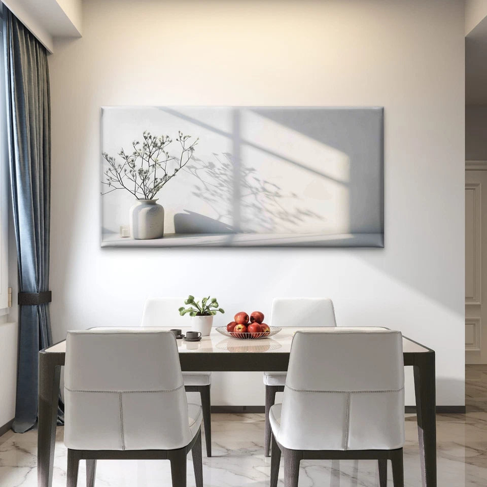 White Flower Vase On Table Wall Art Canvas Office Home Room Framed 120x60cm
