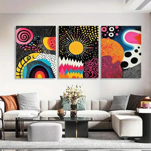 3pcs Abstract Colorful Geometric Pattern Perfect Wall Art Set Canvas Unframed - High Quality Print 100% Australian Made Wall Canvas - Bella Home Decor