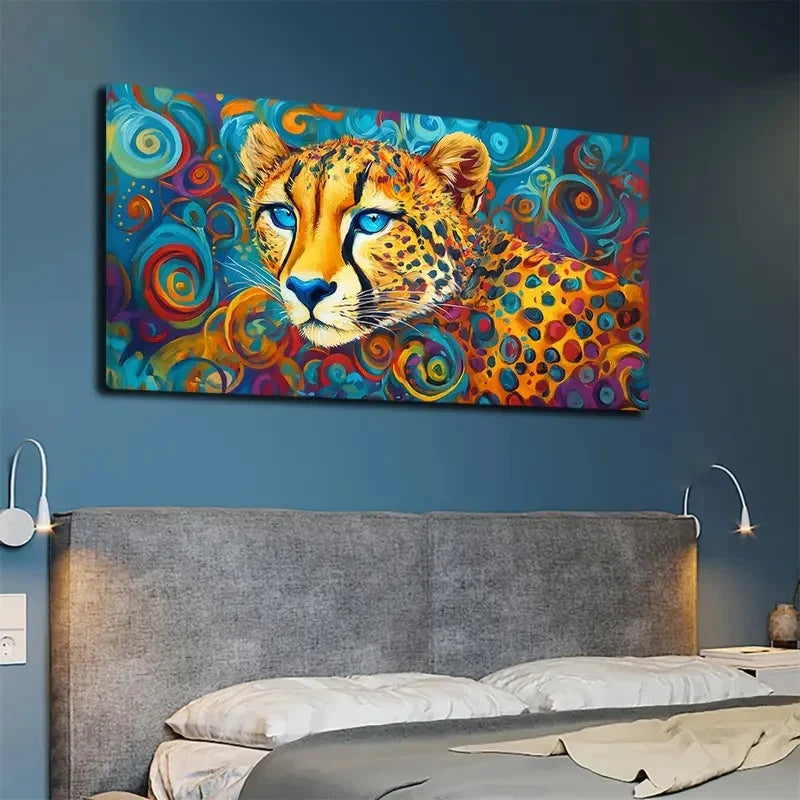 Vibrant Abstract Cheetah Wall Art canvas office home room framed 120x60cm - Bella Home Decor