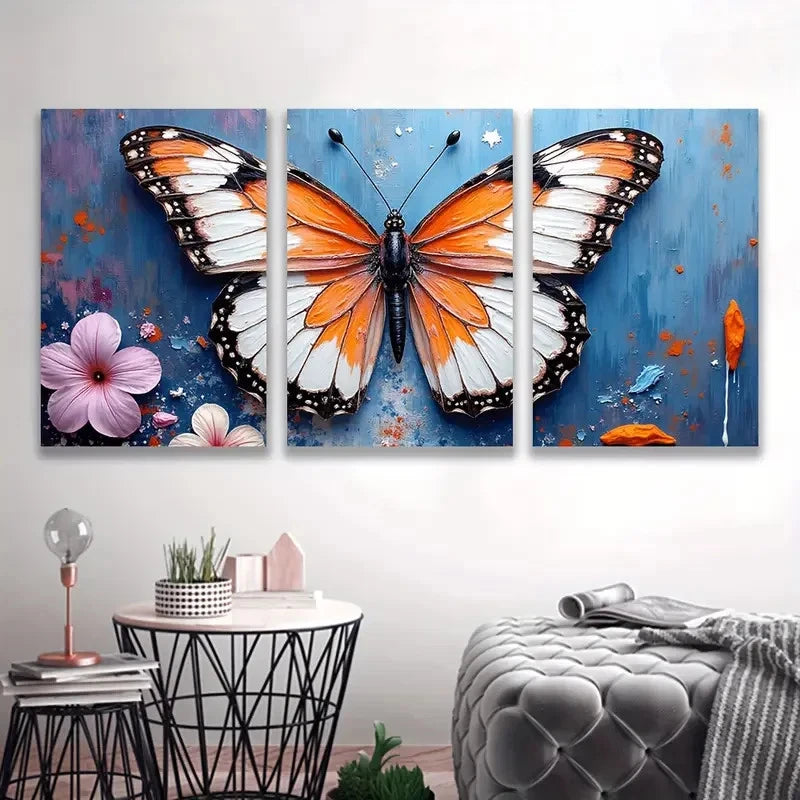 3pcs Butterfly & Floral Modern Abstract Design I Wall Art Set Canvas Framed 50x70cm - High Quality Print 100% Australian Made Wall Canvas Ready to Hang - Bella Home Decor