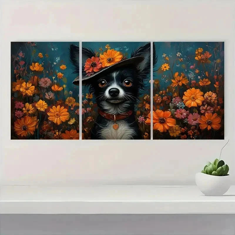3pcs Whimsical Dog Art Vibrant Giclee IL Wall Art Set Canvas Framed 40x60cm - High Quality Print 100% Australian Made Wall Canvas Ready to Hang