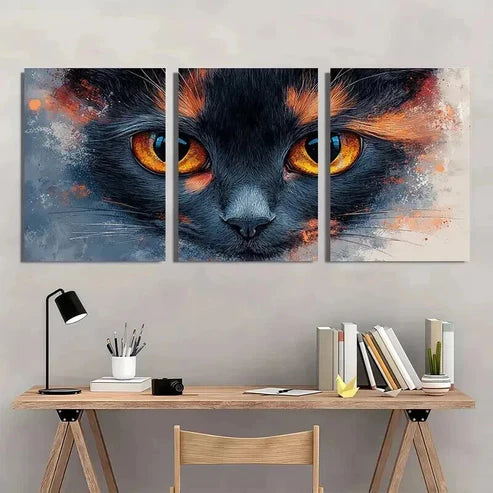 3pcs Modern Retro Style Cat Illustration Wall Art Canvas Unframed - High Quality Print 100% Australian Made Wall Canvas
