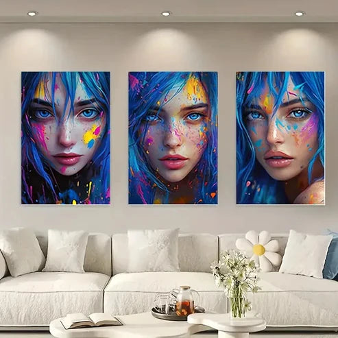 3pcs Colorful Abstract Woman CAW Wall Art Set Canvas Unframed - High Quality Print 100% Australian Made Wall Canvas - Bella Home Decor