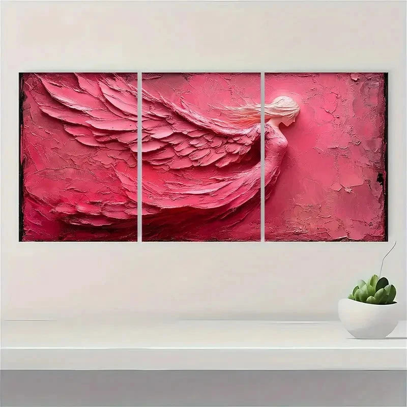3pcs Pink & Red Textured A Wall Art Set Canvas Framed 40x60cm - High Quality Print 100% Australian Made Wall Canvas Ready to Hang - Bella Home Decor