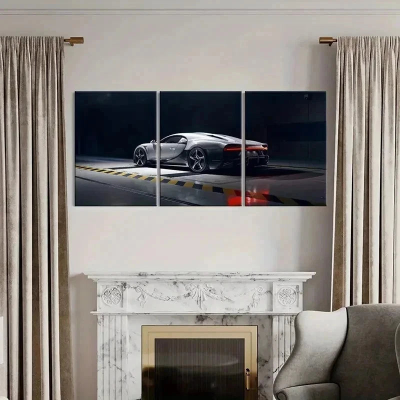 3pcs Modern Vehicle White Sports Car Wall Art Set Canvas Framed 50x70cm - High Quality Print 100% Australian Made Wall Canvas Ready to Hang