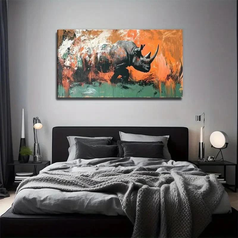 Abstract Rhinoceros Perfect Wall Art Canvas Office Home Room Framed 120x60cm