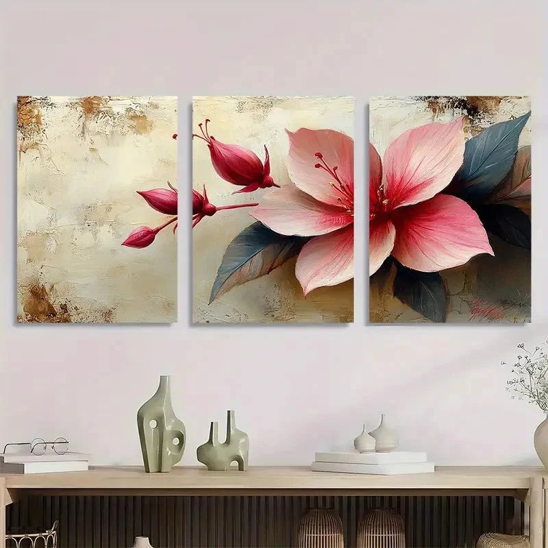3pcs Fuchsia Flower Beige Fuchsia Perfect Wall Art Set Canvas Framed 40x60cm - High Quality Print 100% Australian Made Wall Canvas Ready to Hang - Bella Home Decor
