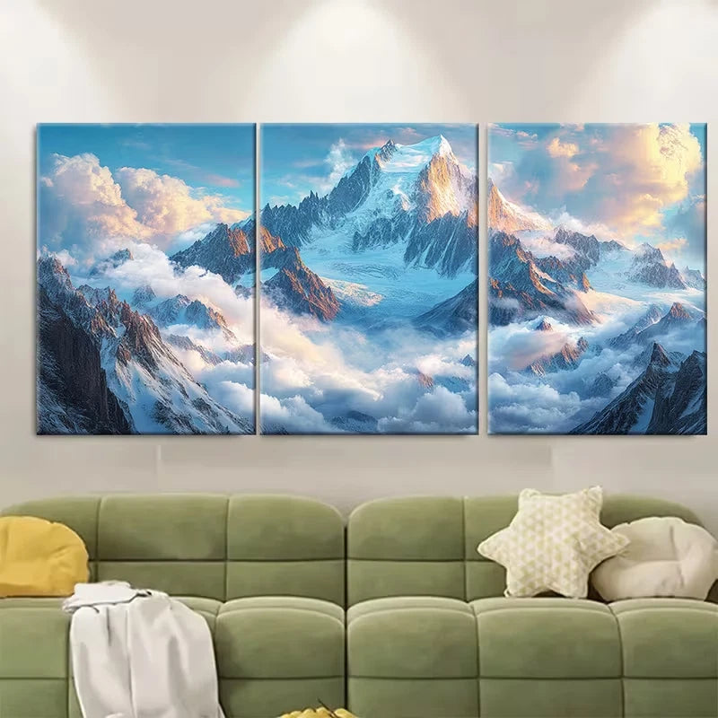 3pcs Chamonix Mont Blanc Cloudy Skyline Metal Print Ready to Hang Art