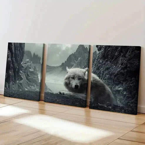 3pcs White Wolf & Mountain Landscape Wall Art Set Canvas Unframed - High Quality Print 100% Australian Made Wall Canvas