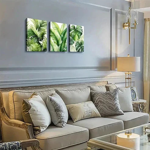 3pcs Vibrant Tropical Green Leaf Deco Wall Art Set Canvas Unframed - High Quality Print 100% Australian Made Wall Canvas