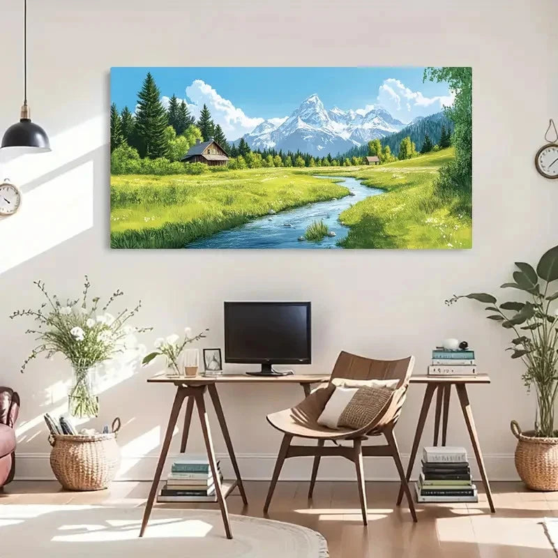 Mountain Stream Picturesque Wall Art Canvas Office Home Room Framed 120x60cm