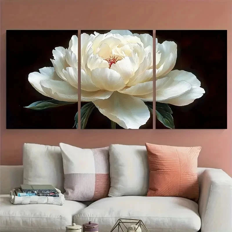 3pcs Elegant White Peony Watercolorc Perfect Wall Art Set Canvas Framed 40x60cm - High Quality Print 100% Australian Made Wall Canvas Ready to Hang