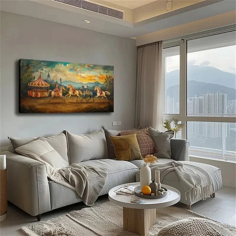 Equestrian Scene Tent Spectator Wall Art Canvas Office Home Room Framed 120x60cm - Bella Home Decor