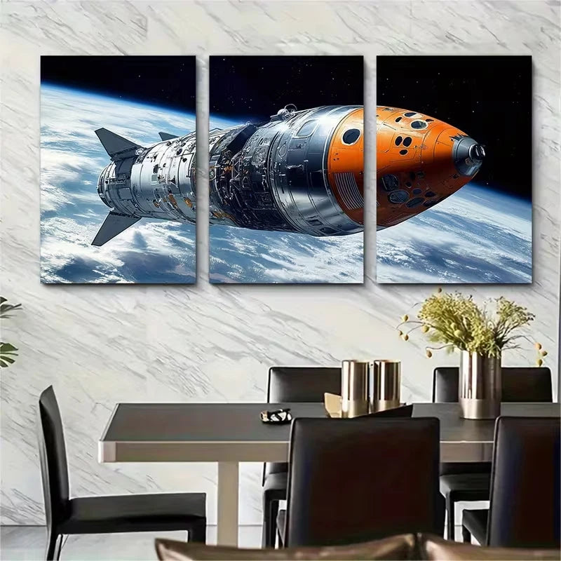 3pcs Celestial Spacecraft Metal Print Ready to Hang Art