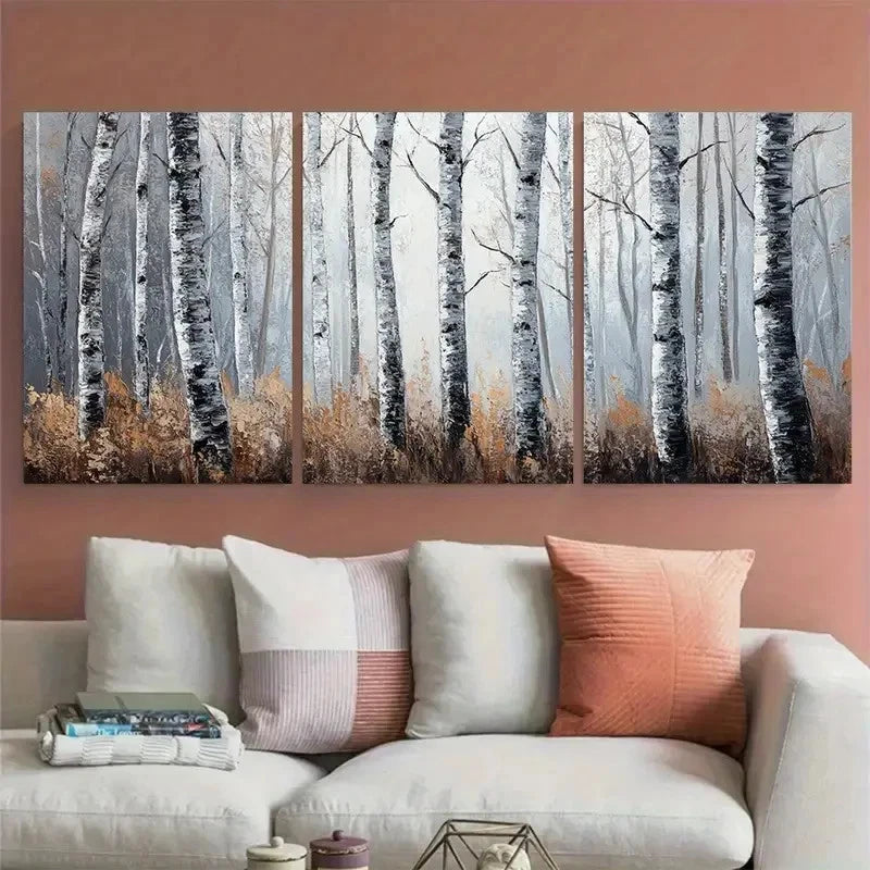3pcs Birch Trees Tree Forest Impasto Perfect Wall Art Set Canvas Framed 40x60cm - High Quality Print 100% Australian Made Wall Canvas Ready to Hang