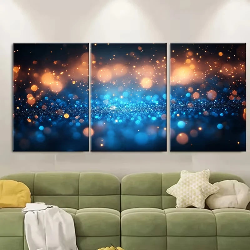 3pcs Shimmering Turquoise Abstract Bokeh Metal Print Ready to Hang Art