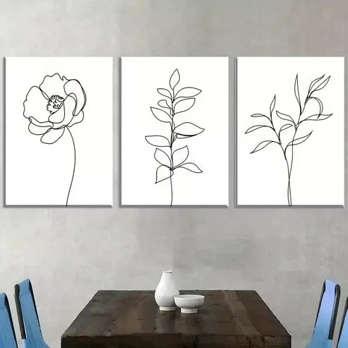 3pcs Modern Minimalist Botanical Black Line Wall Art Set Canvas Framed 60x90cm - High Quality Print 100% Australian Made Wall Canvas Ready to Hang