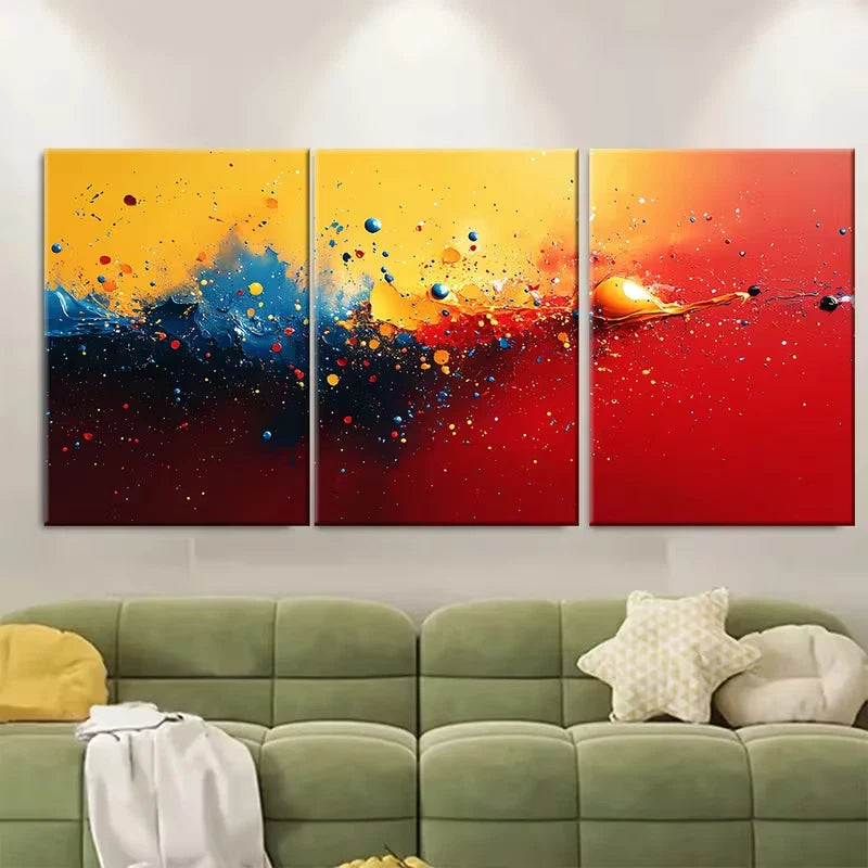3pcs Abstract Splatter Neon Yellow Blue Red Metal Print Ready to Hang Art