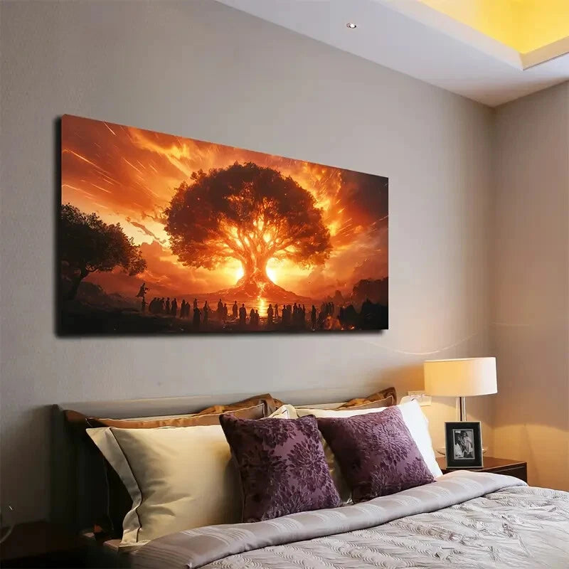 Vibrant Sunset Tree Design Wall Art canvas office home room framed 120x60cm - Bella Home Decor