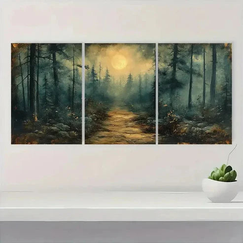 3pcs Vintage Forest Woodland Dark WDF Wall Art Canvas Unframed – High Quality Print 100% Australian Made Wall Canvas