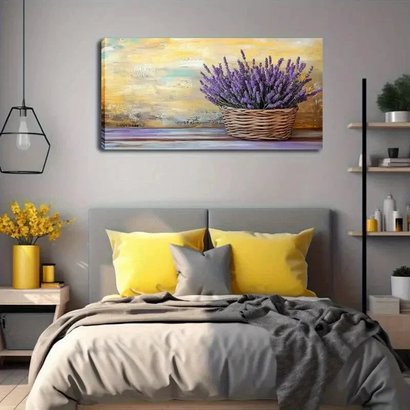 Vibrant Purple Lavender Woven Wall Art Canvas Office Home Room Framed 120x60cm - Bella Home Decor