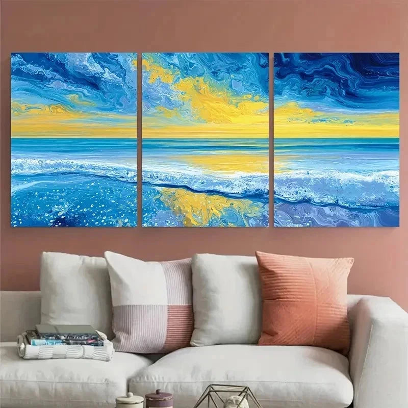 3pcs Sunset landscape Yellow Instant Perfect Wall Art Set Canvas Framed 60x90cm - High Quality Print 100% Australian Made Wall Canvas Ready to Hang