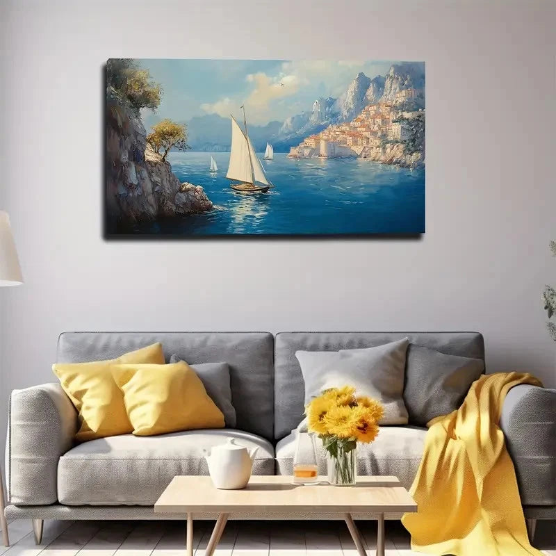 Elegant White Sail Boat Wall Art Canvas Office Home Room Framed 120x60cm