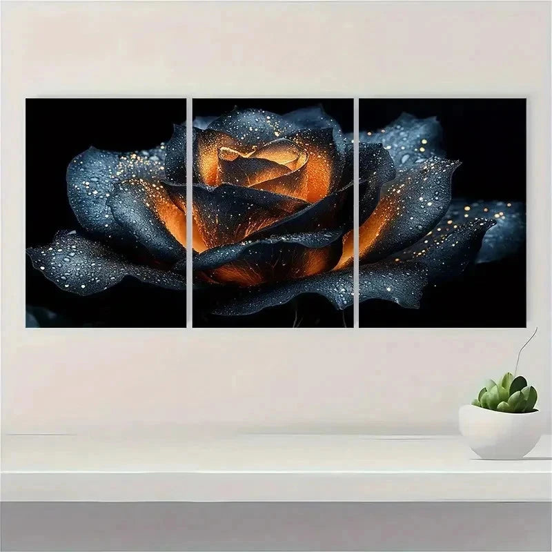 3pcs Abstract Botanical Black Golden Rose i Wall Art Set Canvas Framed 60x90cm - High Quality Print 100% Australian Made Wall Canvas Ready to Hang - Bella Home Decor