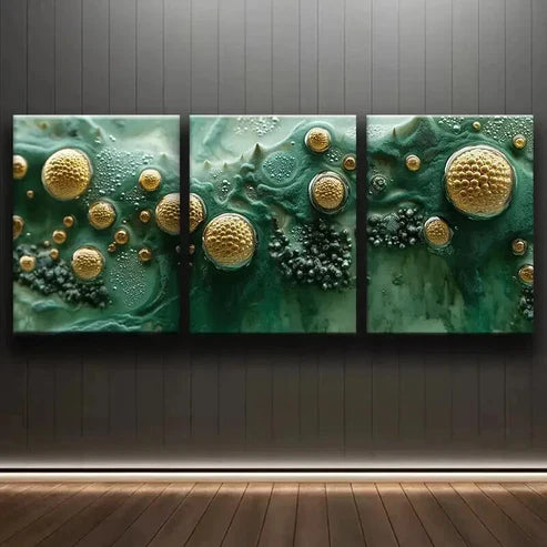 3pcs Abstract Green & Golden Designs Wall Art Canvas Unframed - High Quality Print 100% Australian Made Wall Canvas - Bella Home Decor