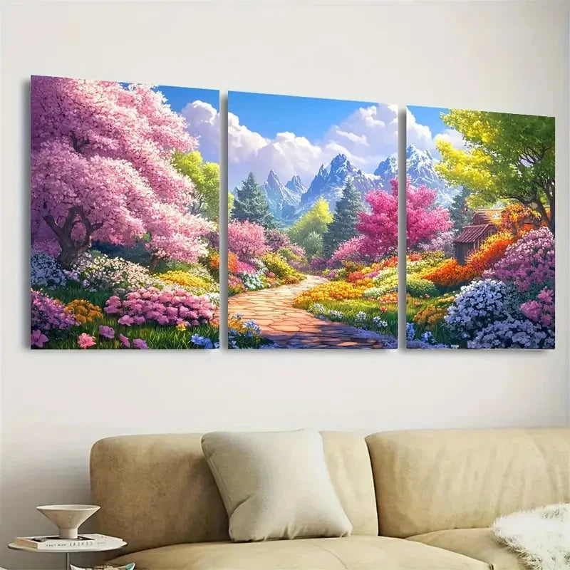 3pcs Spring Flower Garden Polyester Fiber Wrap Wall Art Set Canvas Framed 60x90cm - High Quality Print 100% Australian Made Wall Canvas Ready to Hang - Bella Home Decor