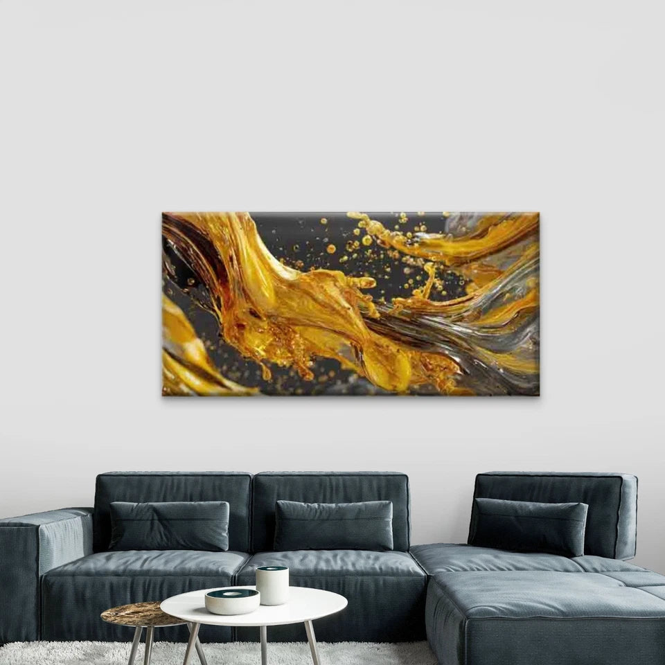 Abstract Golden Black White Wall Art Canvas Office Home Room Framed 120x60cm - Bella Home Decor
