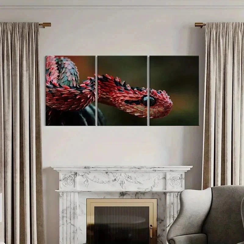 3pcs Cold Blooded Reptiles Snakes Tree Vipers Wall Art Set Canvas Framed 50x70cm - High Quality Print 100% Australian Made Wall Canvas Ready to Hang - Bella Home Decor