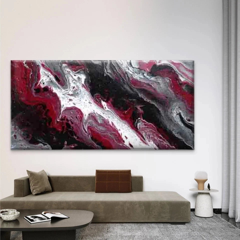 Abstract Bold Red Swirls Wall Art Canvas Office Home Room Framed 120x60cm