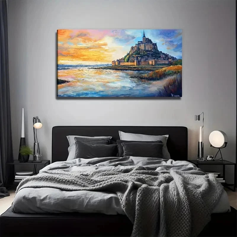 Magical Castle By The Lake Wall Art Canvas Office Home Room Framed 120x60cm