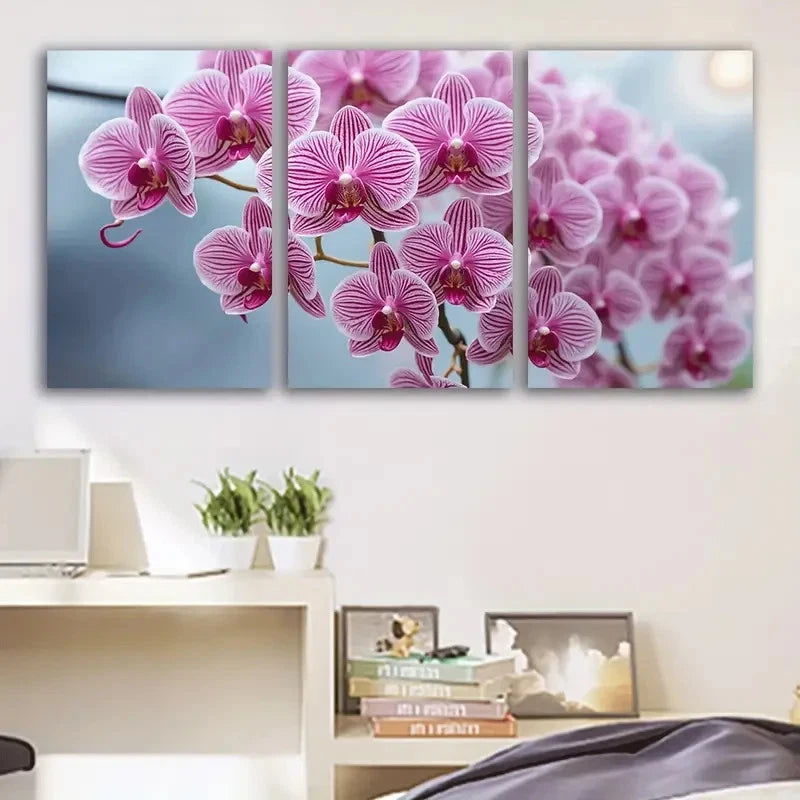 3pcs Vibrant Pink Orchids Floral Decor Wall Art Set Canvas Framed 60x90cm - High Quality Print 100% Australian Made Wall Canvas Ready to Hang
