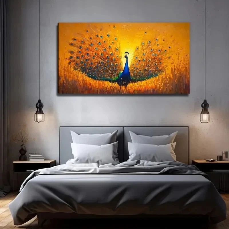 Sunset Peacock Vibrant Wall Art Canvas Office Home Room Framed 120x60cm