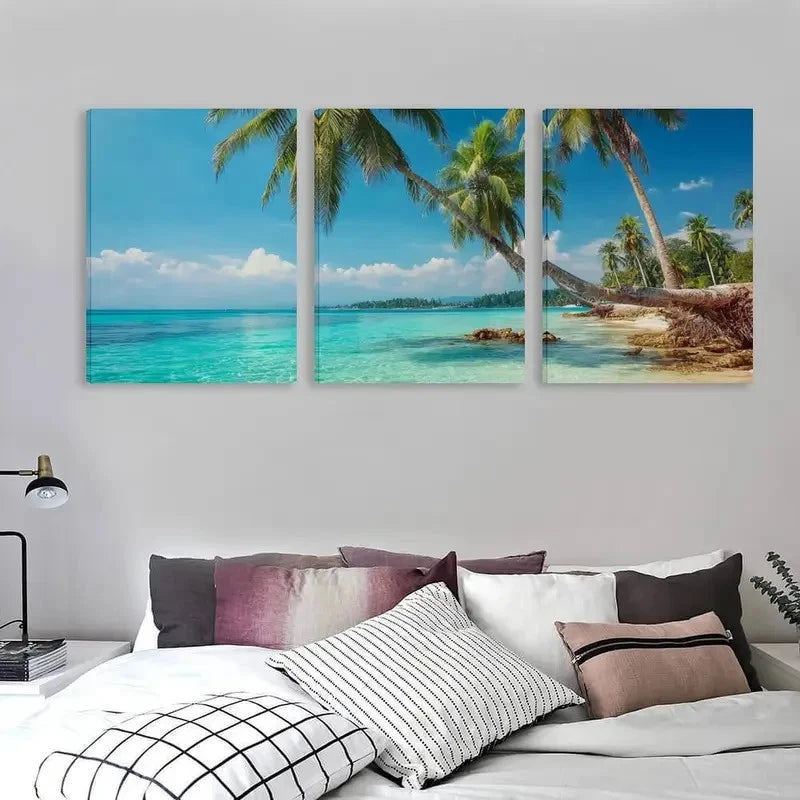 3pcs Cable Beach Australia Tropical Beach Wall Art Set Canvas Framed 40x60cm - High Quality Print 100% Australian Made Wall Canvas Ready to Hang - Bella Home Decor