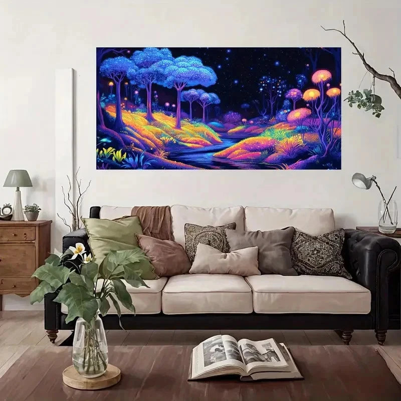 Glowing Forest Night Scene Wall Art Canvas Office Home Room Framed 120x60cm